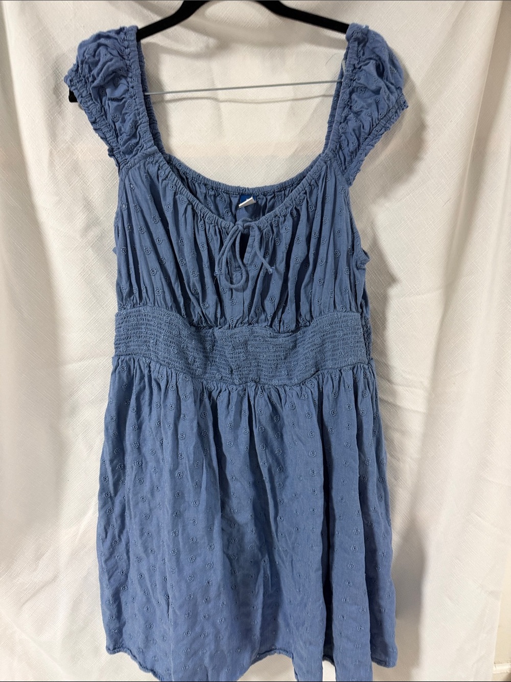 Dusty Blue Eyelet Smocked Waist Sundress